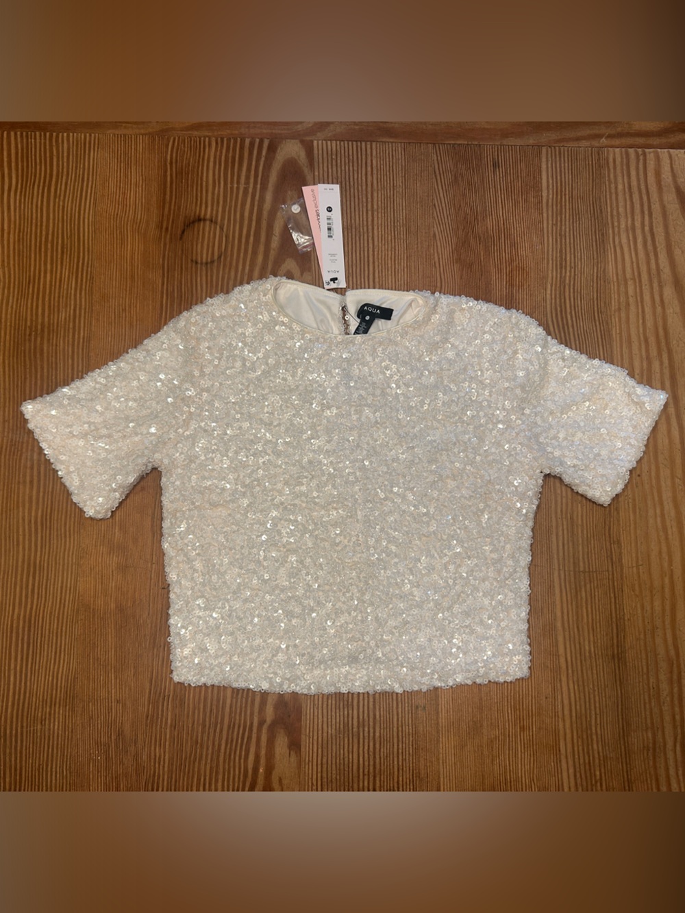 New Aqua Multi Sequin Sleeve Top Champagne